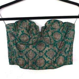Vintage Emerald Silk Brocade Corset Top
